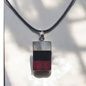 Red Black White Geometric Pendant Necklace Sterling Silver 925 Modern Minimalist